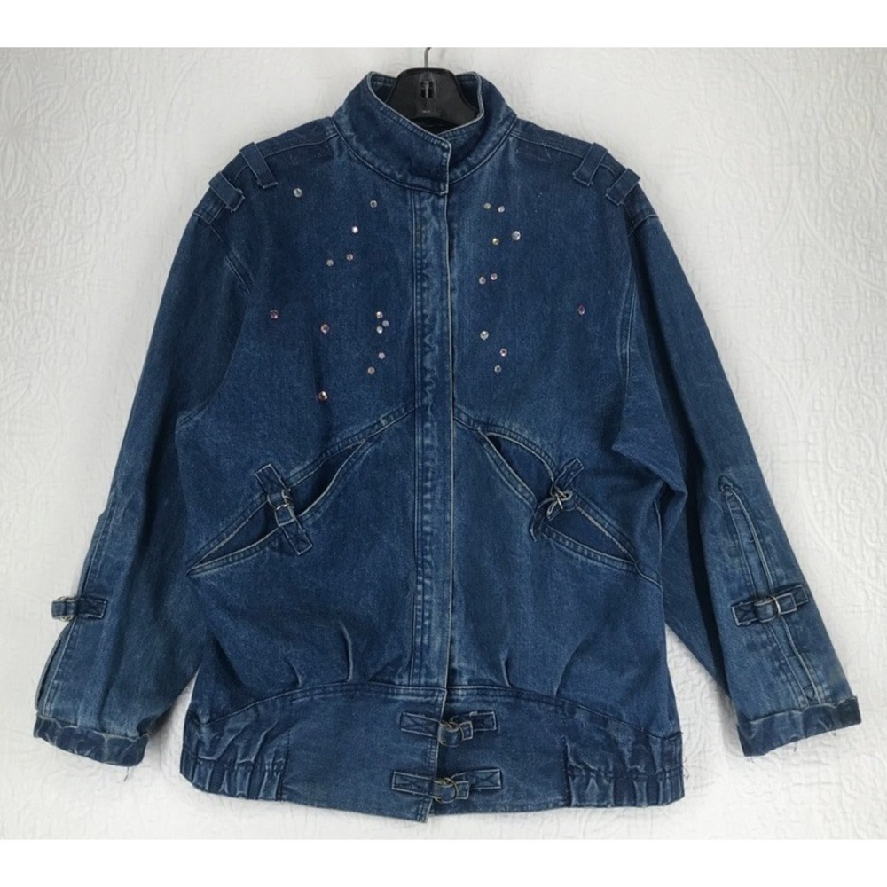 Dynasty Denim Jacket Women Size XL (Approx.) Rhinestone Embellished Full Zip